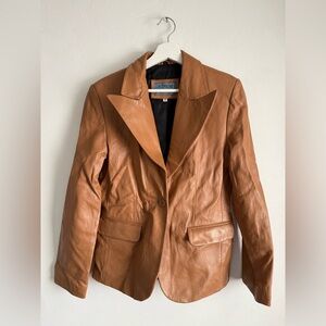Leather Jacket Blazer in British Tan Medium